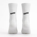 Weisse Cycling Socken mit Schweizerdeutsch-Motiv "Bärg Geiss"