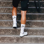 Detailansicht Cycling Socken Schriftzug "No Watts No Glory"