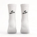 Weisse Radsocken mit Design "No Watts No Glory" von Socialride