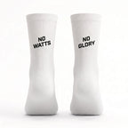 Weisse Radsocken mit Design "No Watts No Glory" von Socialride